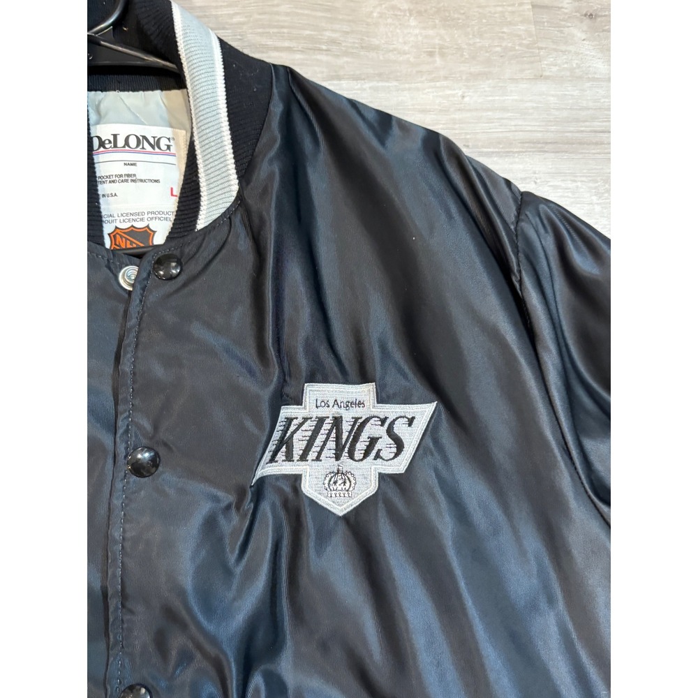 DeLong Los Angeles Kings‎ NHL Jacket Vintage Satin Bomber Full Snap L - Picture 2 of 5